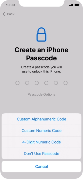 Follow the instructions on the screen to turn on use of phone lock code or press Don't Use Passcode.