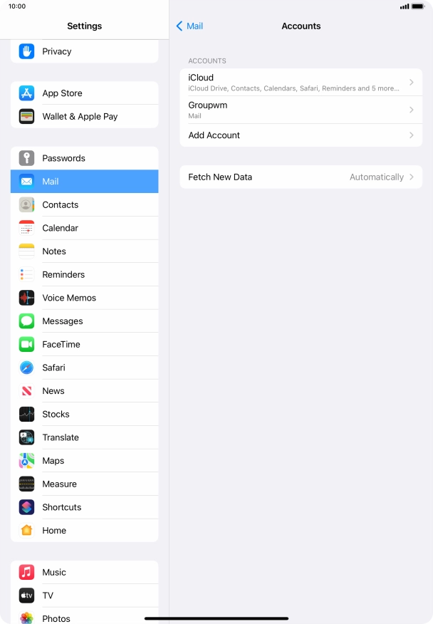 Press the name of the email account you've just set up.