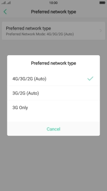 Press the required network mode.