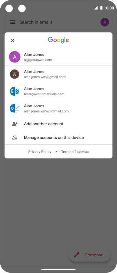 Press the required email account.