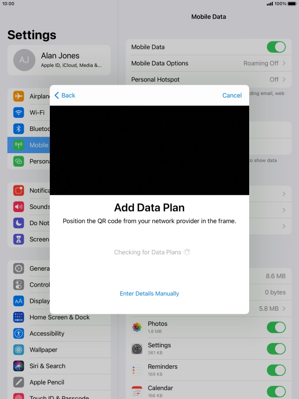 Place the QR code you've received inside the tablet camera frame to scan the code.