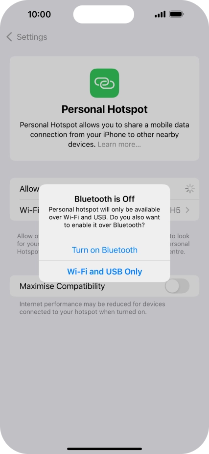 If Wi-Fi is turned on, press Wi-Fi and USB Only.