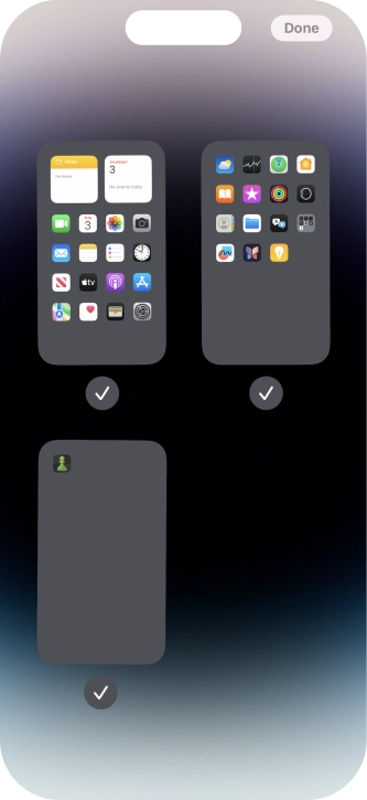 Press the fields below the required home screen pages to select or deselect them.