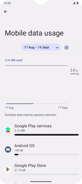 The data usage for each application is displayed below the name of the application.