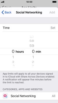 Set the required time limit for use of the selected category.