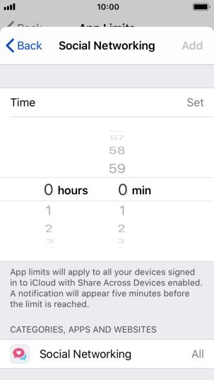 Set the required time limit for use of the selected category.