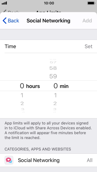 Set the required time limit for use of the selected category.