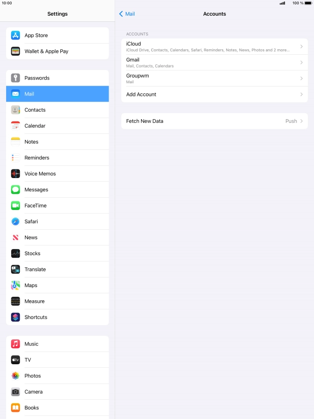 Press the name of the email account you've just set up.