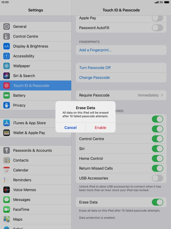 If you turn on the function, press Enable.
