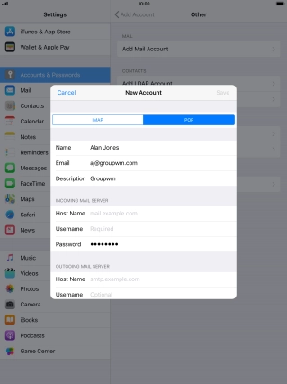 Press Host Name and key in the name of your email provider's incoming server.