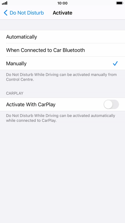 Press the required setting.