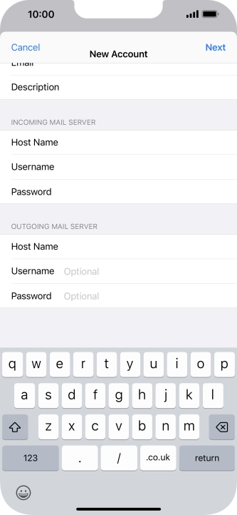 Press Username and key in the username for your email account. Please note that if you're using Vodafone's outgoing server, leave the username field empty.
