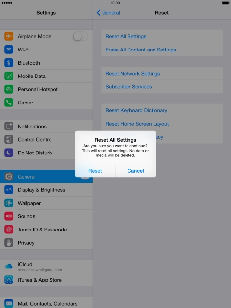 Press Reset. Wait a moment while the factory default settings are restored. 
Follow the instructions on the screen to set up your tablet and prepare it for use.