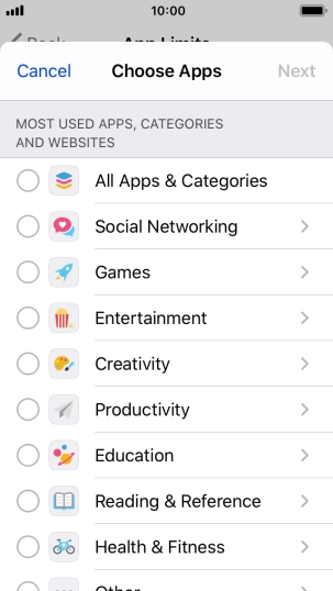 Press the indicators next to the required categories.