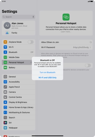 If Wi-Fi is turned on, press Wi-Fi and USB Only.