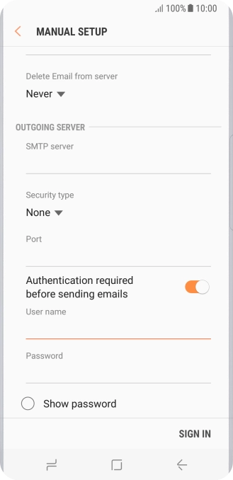 If you turn on SMTP authentication, press the field below 