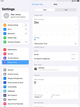 The use for the past week is displayed next to Total Screen Time.