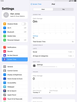 The use for the past week is displayed next to Total Screen Time.