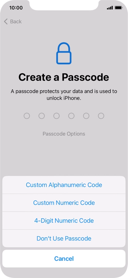 Follow the instructions on the screen to turn on use of phone lock code or press Don't Use Passcode.