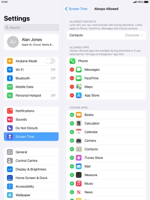 Press the remove icon next to the required app to remove it from the list of allowed apps during Downtime.