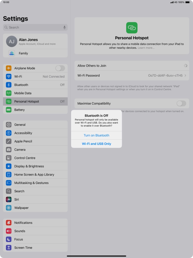 If Wi-Fi is turned on, press Wi-Fi and USB Only.