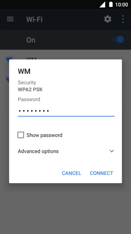 Key in the password for the Wi-Fi network and press CONNECT.