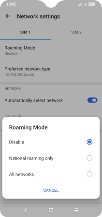 Press the required setting.