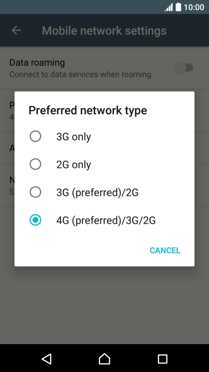 Press the required network mode.