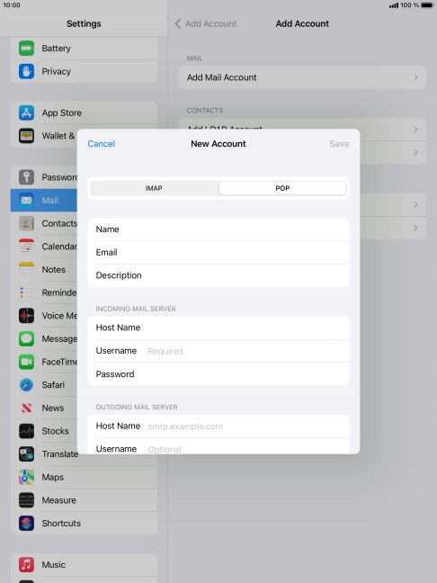 Press Username and key in the username for your email account.
