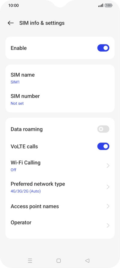 Press Preferred network type.