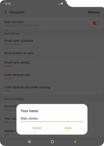 Key in the required sender name and press Done.