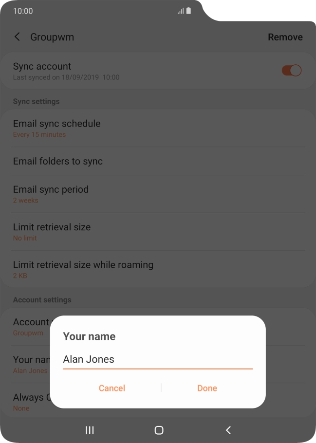 Key in the required sender name and press Done.