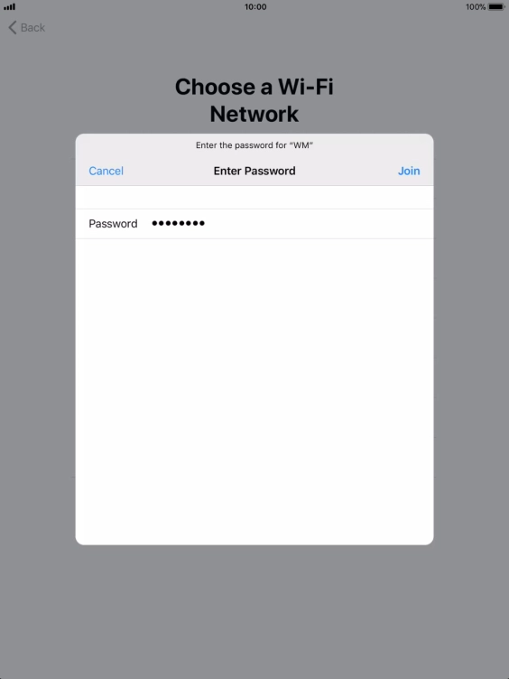 Key in the password for the Wi-Fi network and press Join.