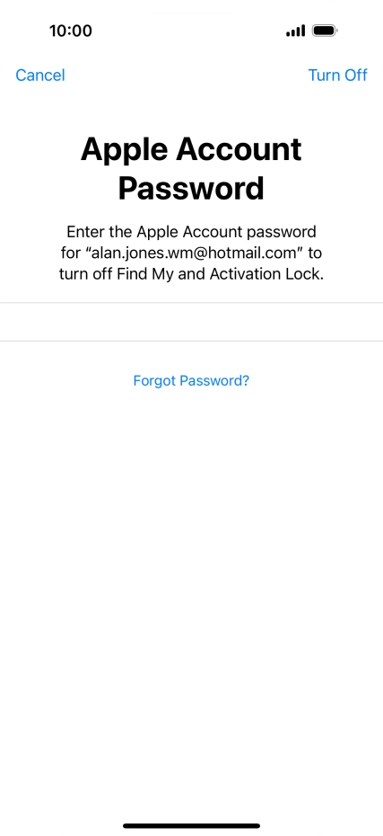 Key in the password for your Apple ID and press Turn Off. Wait a moment while the factory default settings are restored. Follow the instructions on the screen to set up your phone and prepare it for use.