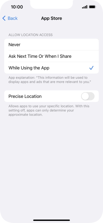 Press the required setting to turn the function on or off.