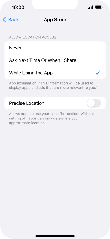 Press the required setting to turn the function on or off.