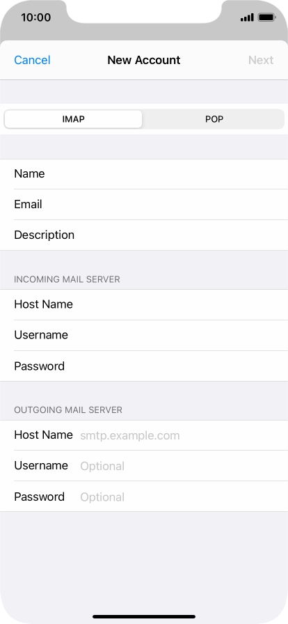 Press Host Name and key in the name of your email provider's outgoing server. Please note that if you can't send email messages when using your email provider's outgoing server, key in smtp.vodafone.net.au (Vodafone's outgoing server).