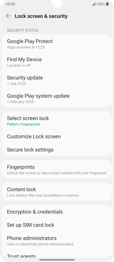 Press Select screen lock and key in the additional phone lock code you created earlier.