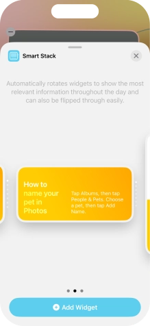 Slide your finger right or left on the screen to select the required widget size.