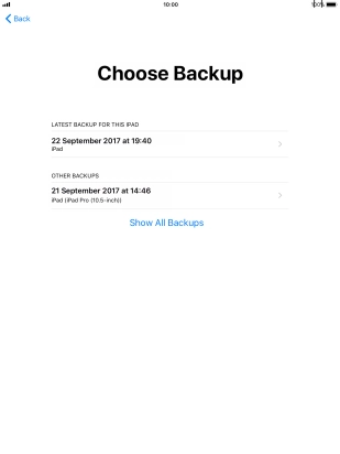 Press the required backup.