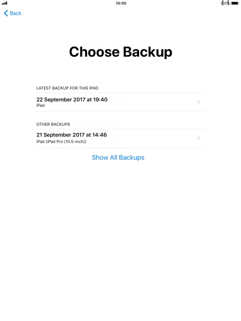 Press the required backup.