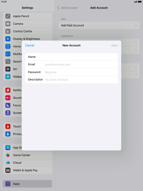 Press Email and key in your email address.