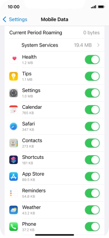 The data usage for each application is displayed below the name of the application.