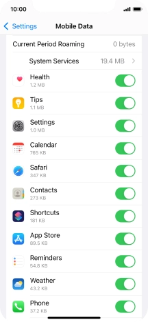 The data usage for each application is displayed below the name of the application.