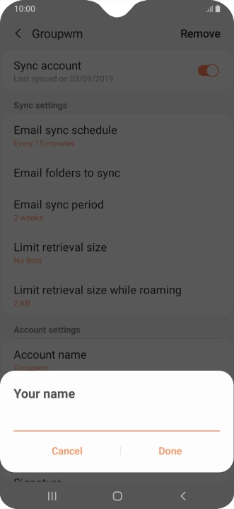 Key in the required sender name and press Done.