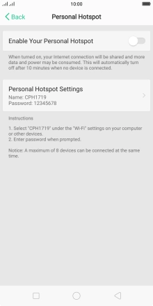 Press Personal Hotspot Settings.