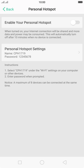 Press Personal Hotspot Settings.