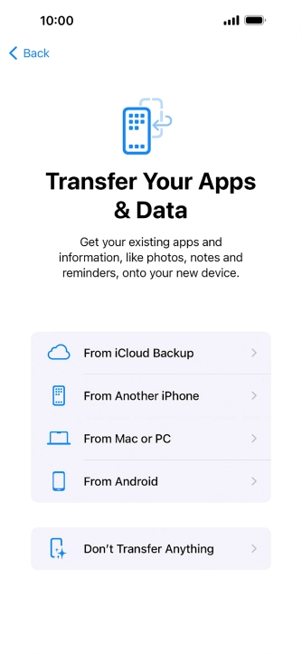 You can transfer content from an Android phone when your phone is activated for the first time and after a factory reset. When this screen is displayed, your phone is ready to transfer content from an Android phone.