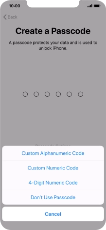 Follow the instructions on the screen to turn on use of phone lock code or press Don't Use Passcode.