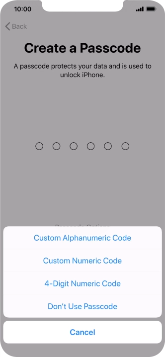 Follow the instructions on the screen to turn on use of phone lock code or press Don't Use Passcode.